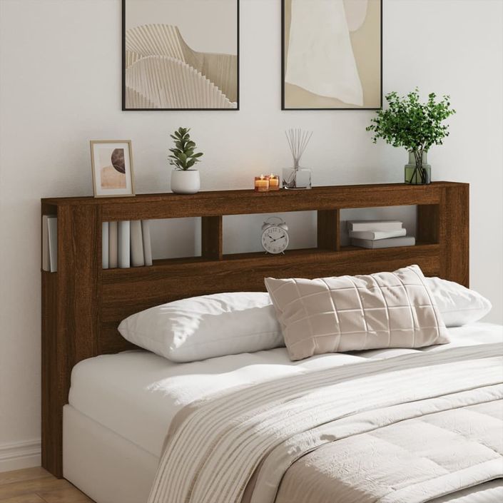 Tête de lit à LED chêne marron 200x18,5x103,5cm bois ingénierie - Photo n°11