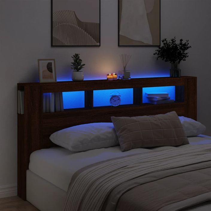 Tête de lit à LED chêne marron 200x18,5x103,5cm bois ingénierie - Photo n°12