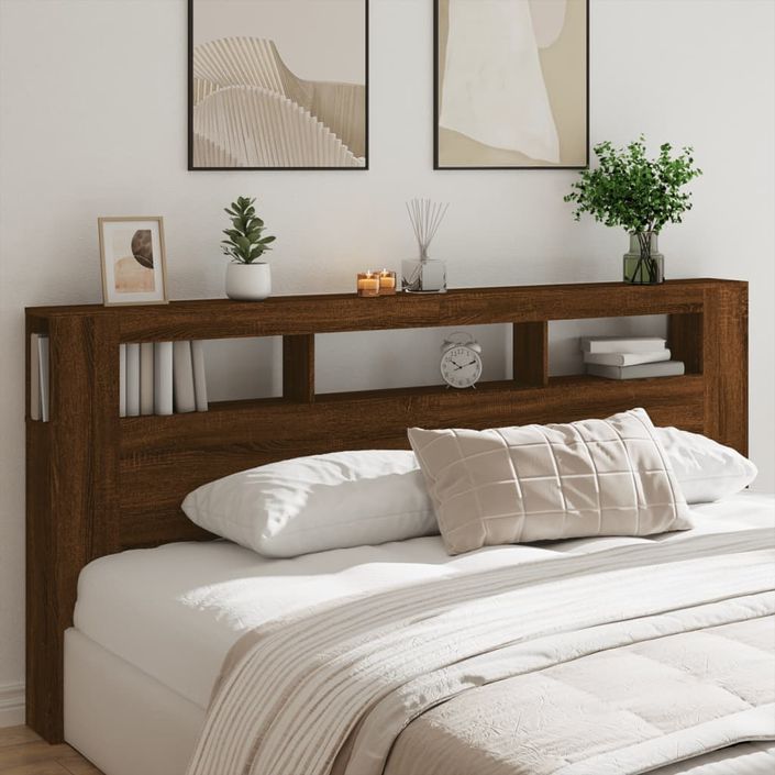 Tête de lit à LED chêne marron 220x18,5x103,5cm bois ingénierie - Photo n°4