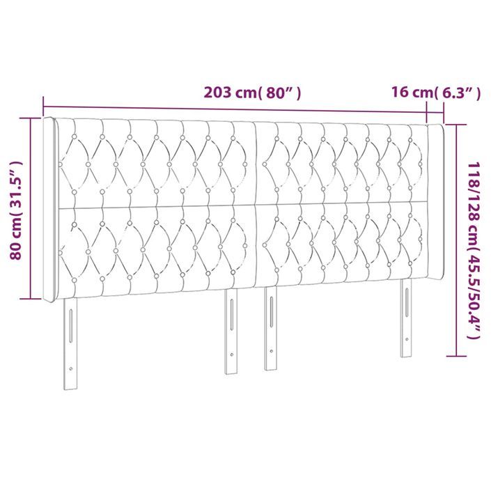 Tête de lit à LED Crème 203x16x118/128 cm Tissu - Photo n°6