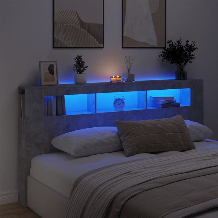Tête de lit à LED gris béton 200x18,5x103,5cm bois d'ingénierie - Photo n°12