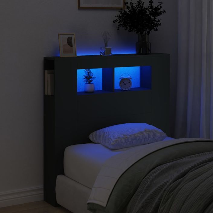 Tête de lit à LED noir 100x18,5x103,5 cm bois d'ingénierie - Photo n°1