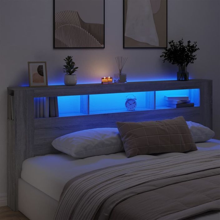 Tête de lit à LED sonoma gris 220x18,5x103,5 cm bois ingénierie - Photo n°1