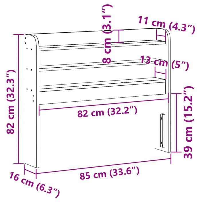 Tête de lit avec étagères 75 cm bois massif de pin - Photo n°9