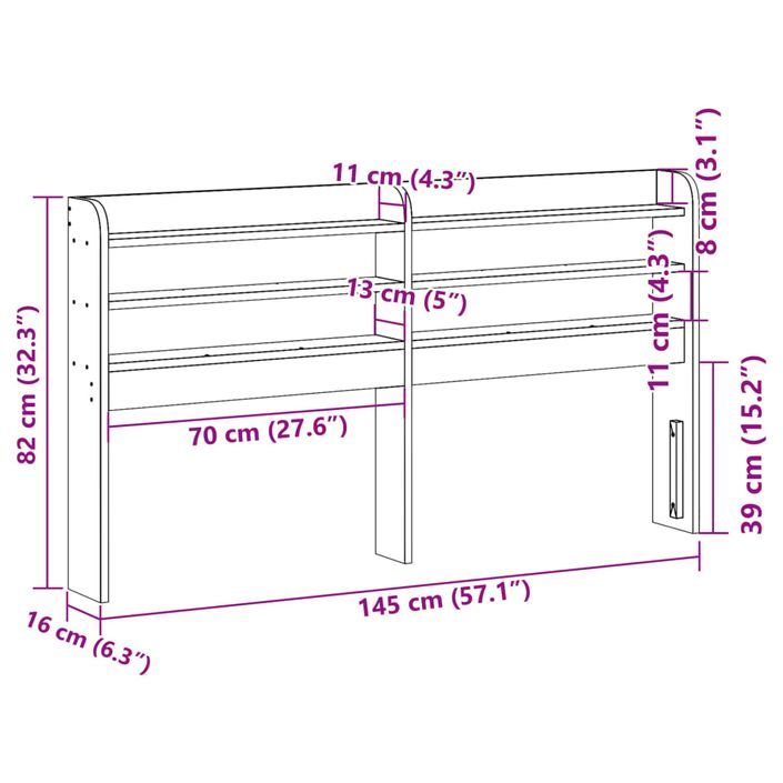 Tête de lit avec étagères marron cire 135 cm bois massif de pin - Photo n°9