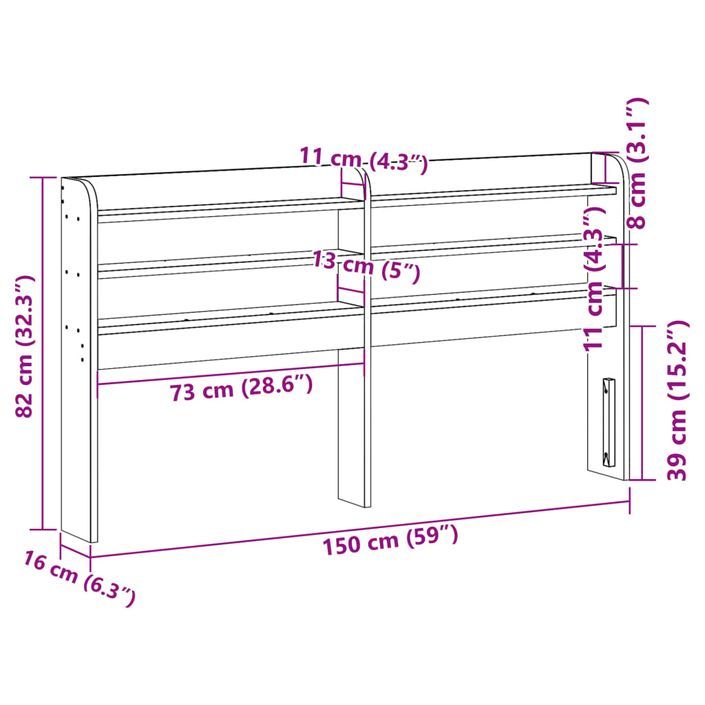 Tête de lit avec étagères marron cire 140 cm bois massif de pin - Photo n°9