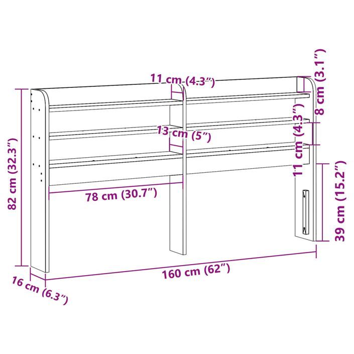 Tête de lit avec étagères marron cire 150 cm bois massif de pin - Photo n°9