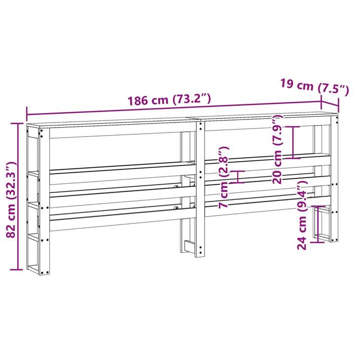 Tête de lit avec étagères marron cire 180 cm bois massif de pin - Photo n°9