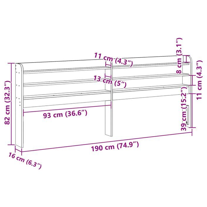 Tête de lit avec étagères marron cire 180 cm bois massif de pin - Photo n°9