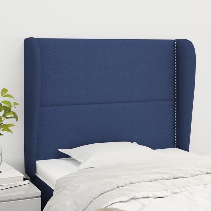 Tête de lit avec oreilles Bleu 83x23x118/128 cm Tissu - Photo n°1