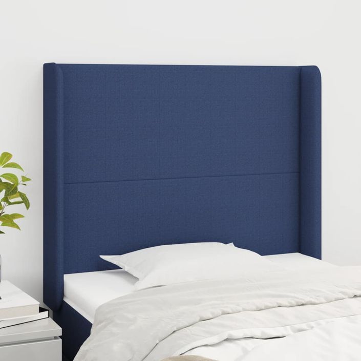 Tête de lit avec oreilles Bleu 93x16x118/128 cm Tissu - Photo n°1