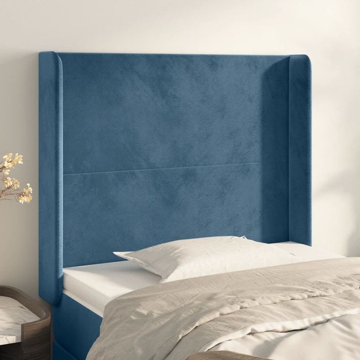 Tête de lit avec oreilles Bleu foncé 103x16x118/128 cm Velours - Photo n°1