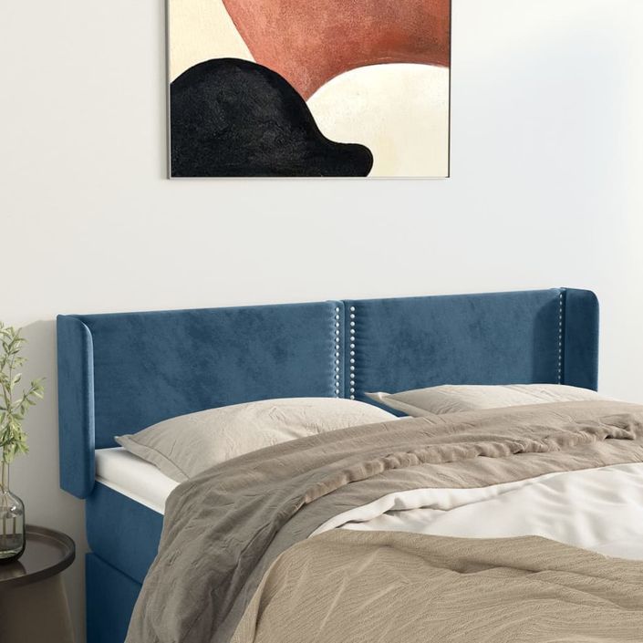 Tête de lit avec oreilles Bleu foncé 147x16x78/88 cm Velours - Photo n°1