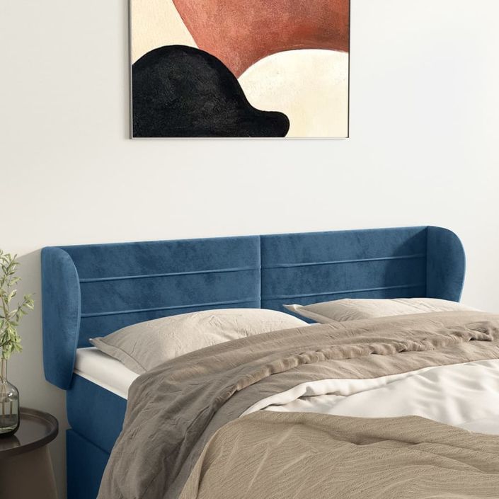 Tête de lit avec oreilles Bleu foncé 147x23x78/88 cm Velours - Photo n°1