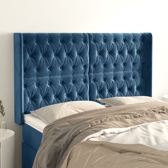 Tête de lit avec oreilles Bleu foncé 163x16x118/128 cm Velours - Photo n°1