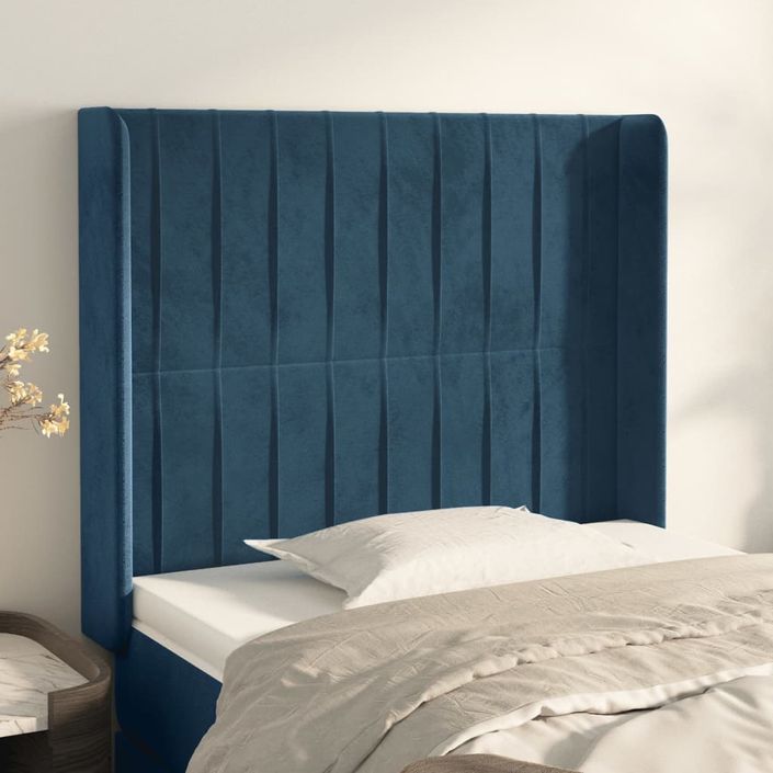 Tête de lit avec oreilles Bleu foncé 83x16x118/128 cm Velours - Photo n°1