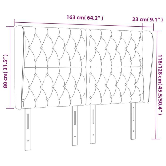 Tête de lit avec oreilles Crème 163x23x118/128 cm Tissu - Photo n°9