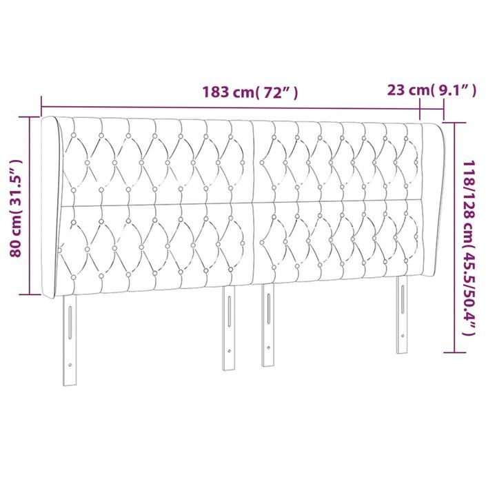 Tête de lit avec oreilles Crème 183x23x118/128 cm Tissu - Photo n°9