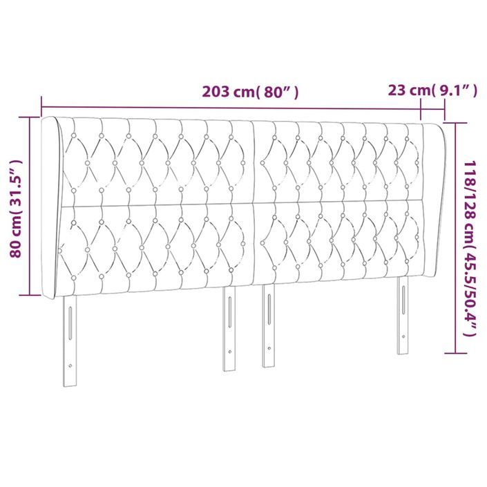 Tête de lit avec oreilles Crème 203x23x118/128 cm Tissu - Photo n°9