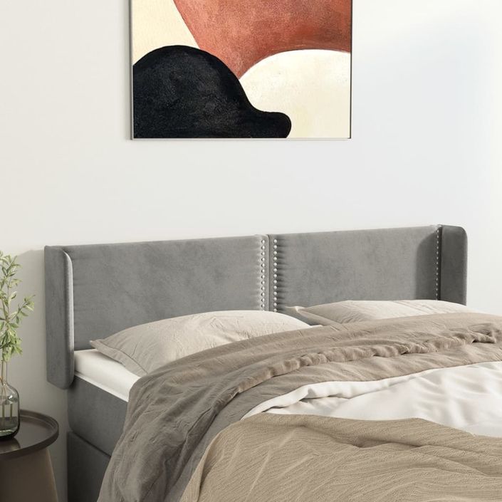 Tête de lit avec oreilles Gris clair 147x16x78/88 cm Velours - Photo n°1