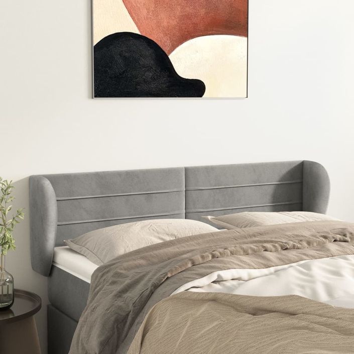 Tête de lit avec oreilles Gris clair 147x23x78/88 cm Velours - Photo n°1