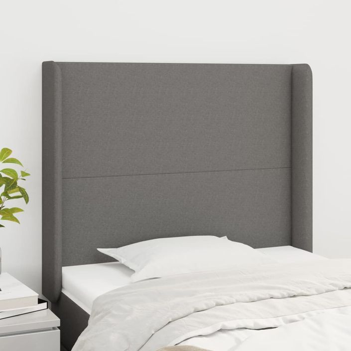 Tête de lit avec oreilles Gris foncé 103x16x118/128 cm Tissu - Photo n°1