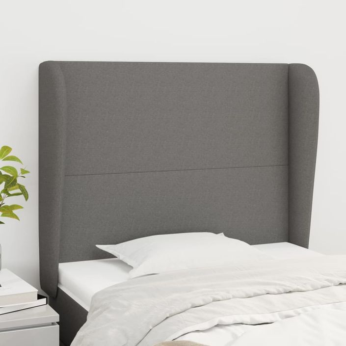 Tête de lit avec oreilles Gris foncé 103x23x118/128 cm Tissu - Photo n°1