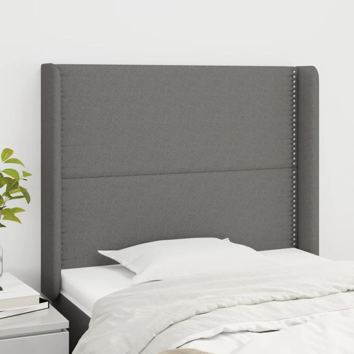 Tête de lit avec oreilles Gris foncé 83x16x118/128 cm Tissu - Photo n°1