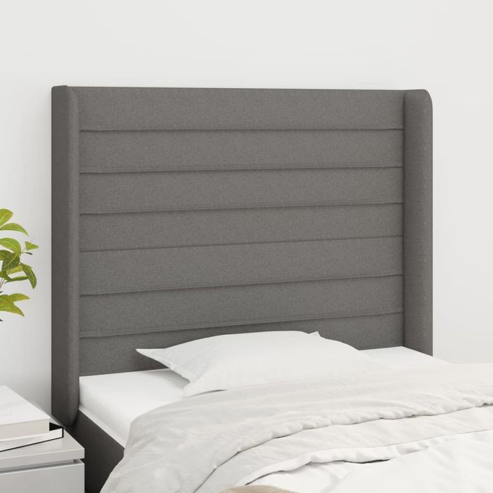 Tête de lit avec oreilles Gris foncé 83x16x118/128 cm Tissu - Photo n°1