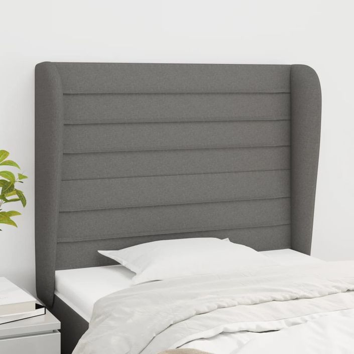 Tête de lit avec oreilles Gris foncé 83x23x118/128 cm Tissu - Photo n°1