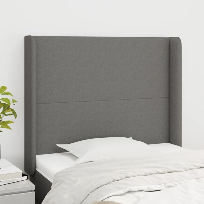 Tête de lit avec oreilles Gris foncé 93x16x118/128 cm Tissu - Photo n°1