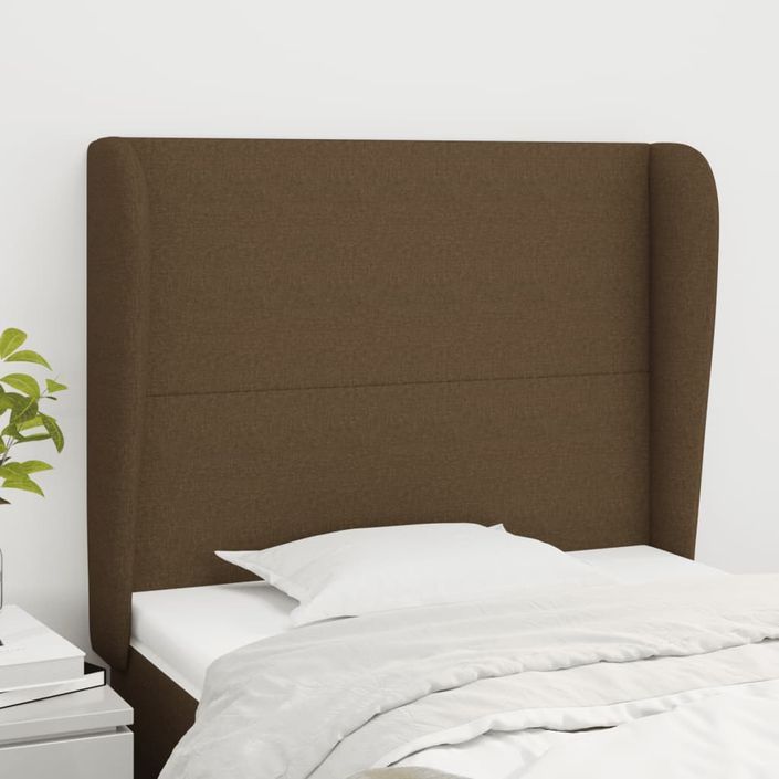 Tête de lit avec oreilles Marron foncé 103x23x118/128 cm Tissu - Photo n°1