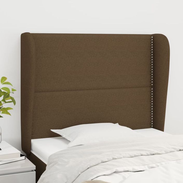 Tête de lit avec oreilles Marron foncé 103x23x118/128 cm Tissu - Photo n°1