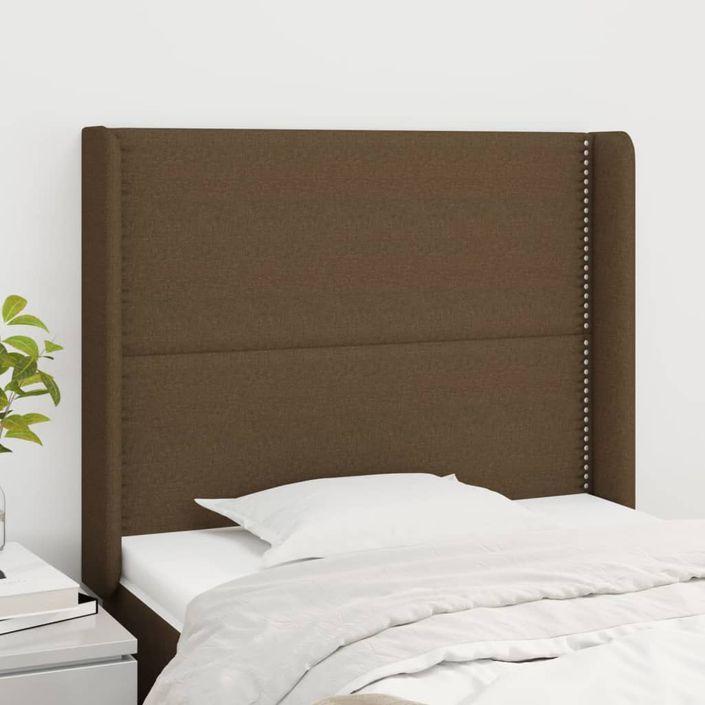 Tête de lit avec oreilles Marron foncé 83x16x118/128 cm Tissu - Photo n°1