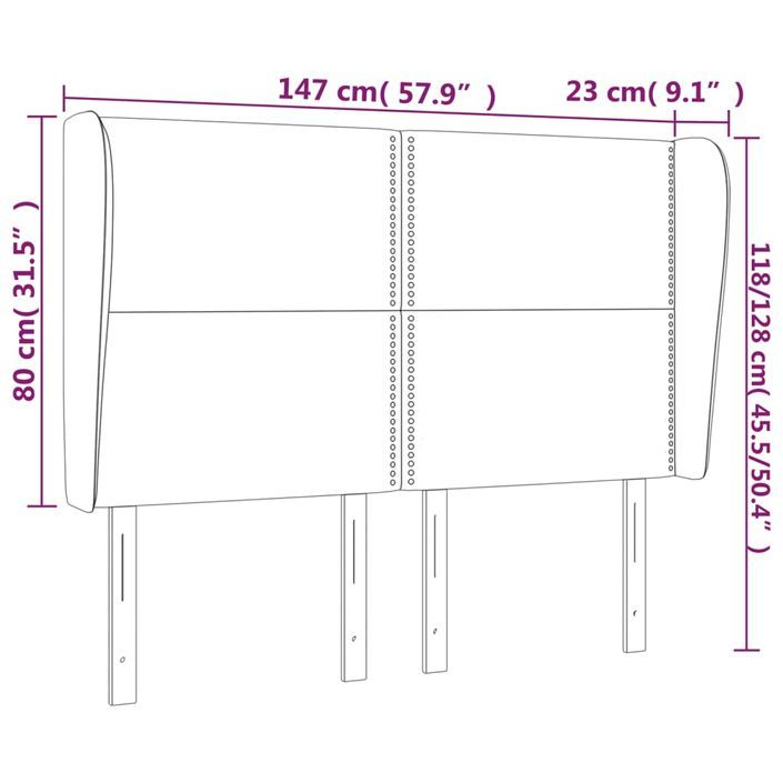 Tête de lit avec oreilles Noir 147x23x118/128 cm Tissu - Photo n°9