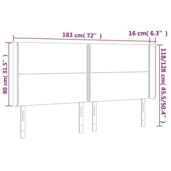 Tête de lit avec oreilles Noir 183x16x118/128 cm Tissu - Photo n°9