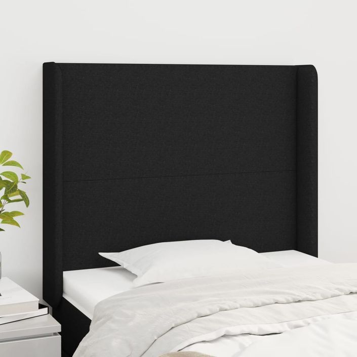 Tête de lit avec oreilles Noir 83x16x118/128 cm Tissu - Photo n°1