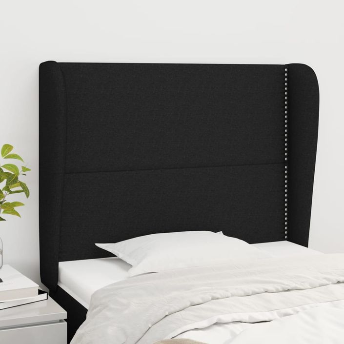 Tête de lit avec oreilles Noir 83x23x118/128 cm Tissu - Photo n°1