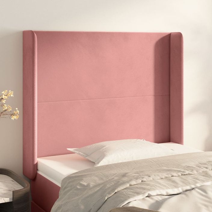 Tête de lit avec oreilles Rose 103x16x118/128 cm Velours - Photo n°1