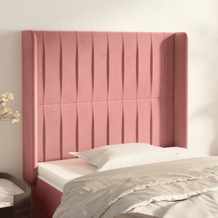 Tête de lit avec oreilles Rose 103x16x118/128 cm Velours - Photo n°1