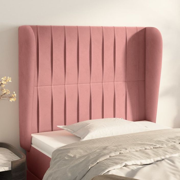 Tête de lit avec oreilles Rose 103x23x118/128 cm Velours - Photo n°1