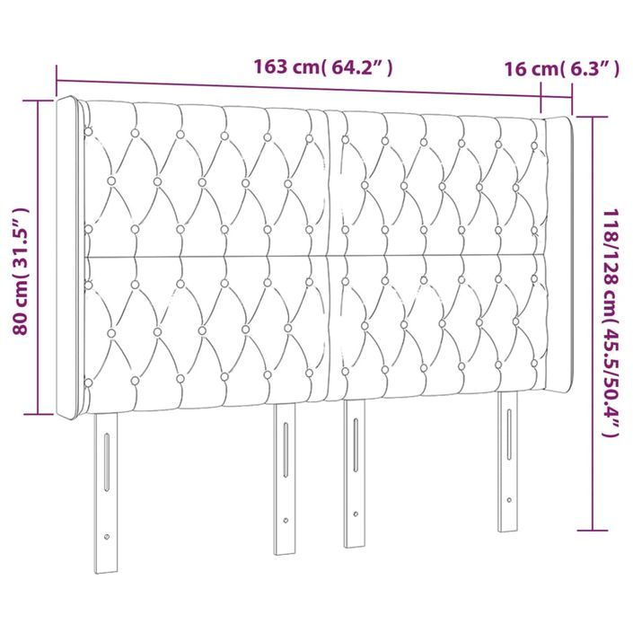 Tête de lit avec oreilles Rose 163x16x118/128 cm Velours - Photo n°9