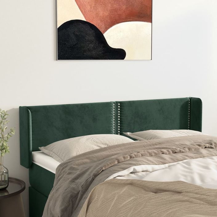 Tête de lit avec oreilles Vert foncé 147x16x78/88 cm Velours - Photo n°1