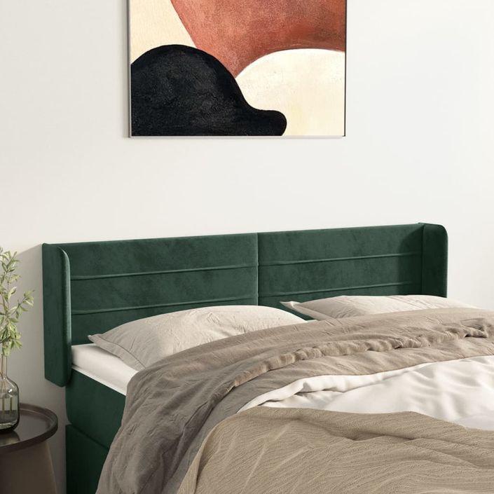 Tête de lit avec oreilles Vert foncé 147x16x78/88 cm Velours - Photo n°1