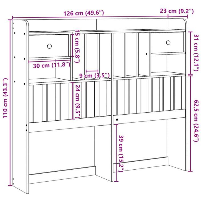 Tête de lit avec rangement 120 cm bois massif de pin - Photo n°10