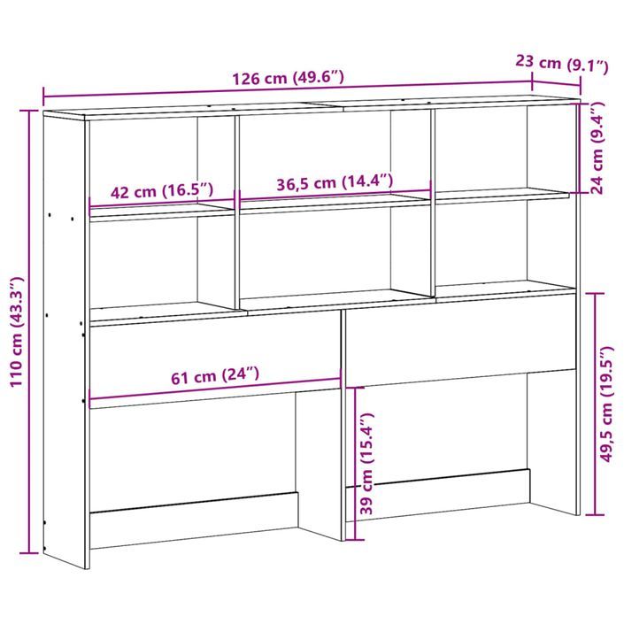 Tête de lit avec rangement 120 cm bois massif de pin - Photo n°10