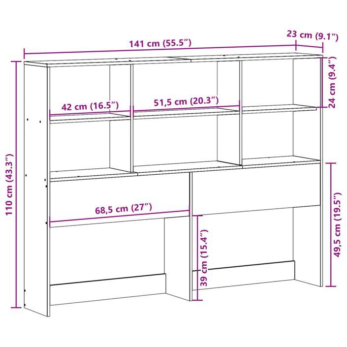 Tête de lit avec rangement 135 cm bois massif de pin - Photo n°10