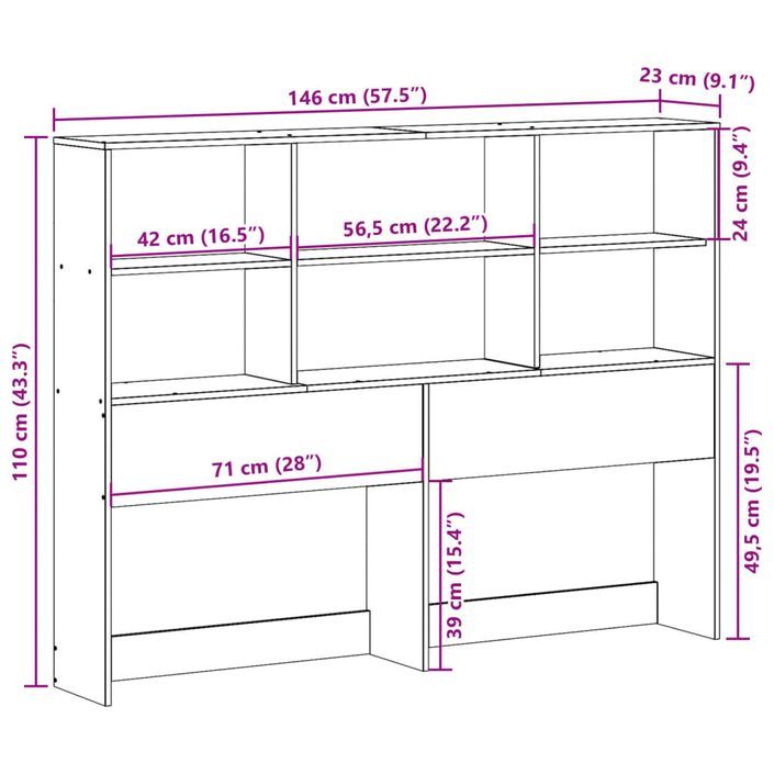 Tête de lit avec rangement 140 cm bois massif de pin - Photo n°10