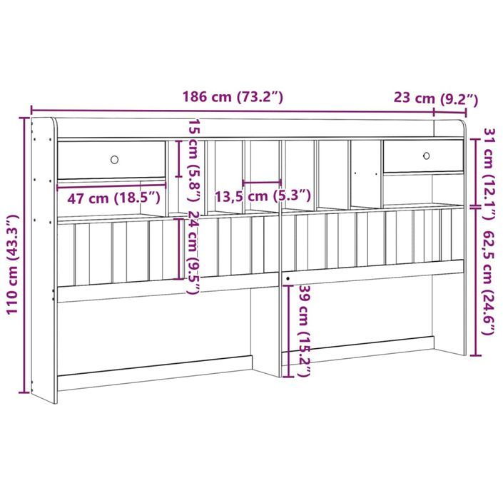 Tête de lit avec rangement 180 cm bois massif de pin - Photo n°10