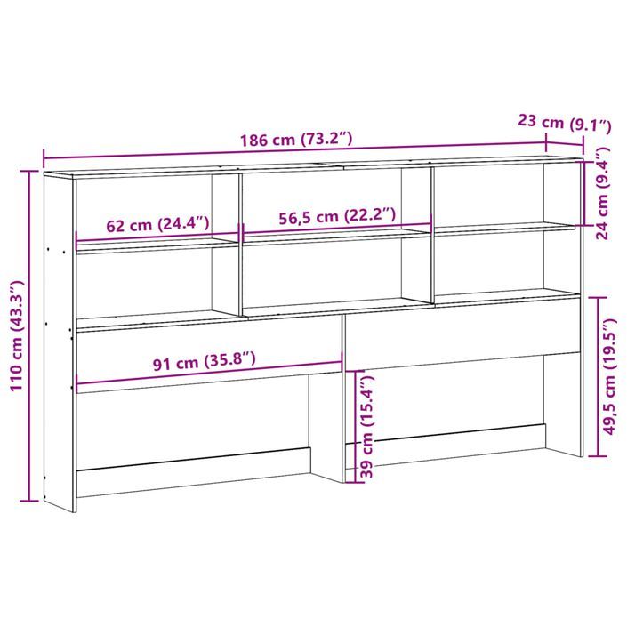 Tête de lit avec rangement 180 cm bois massif de pin - Photo n°10